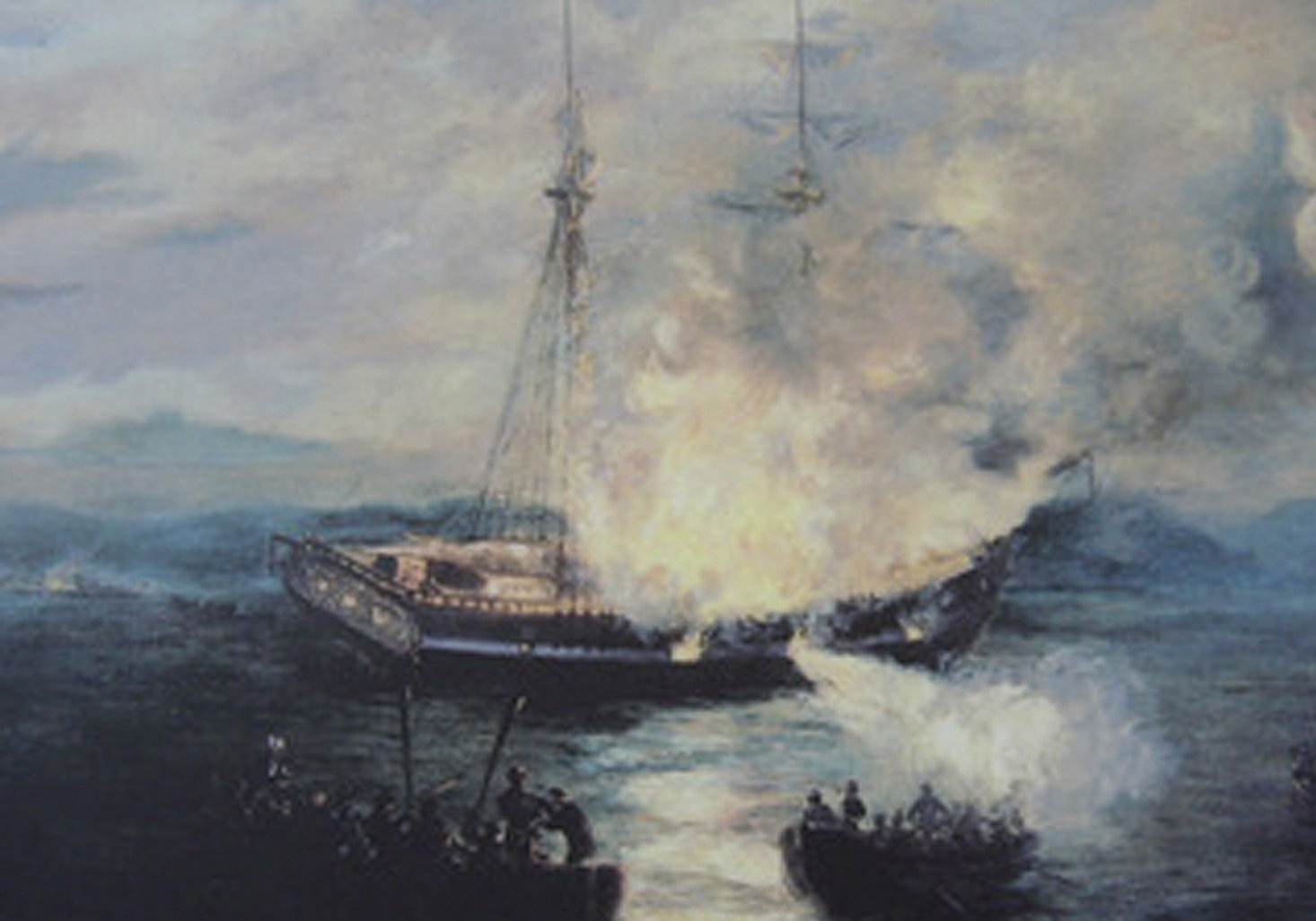THE NIGHT OF JUNE 9, 1772: “The Burning of the Gaspee” as depicted by Charles DeWolf Brownell, 1892.